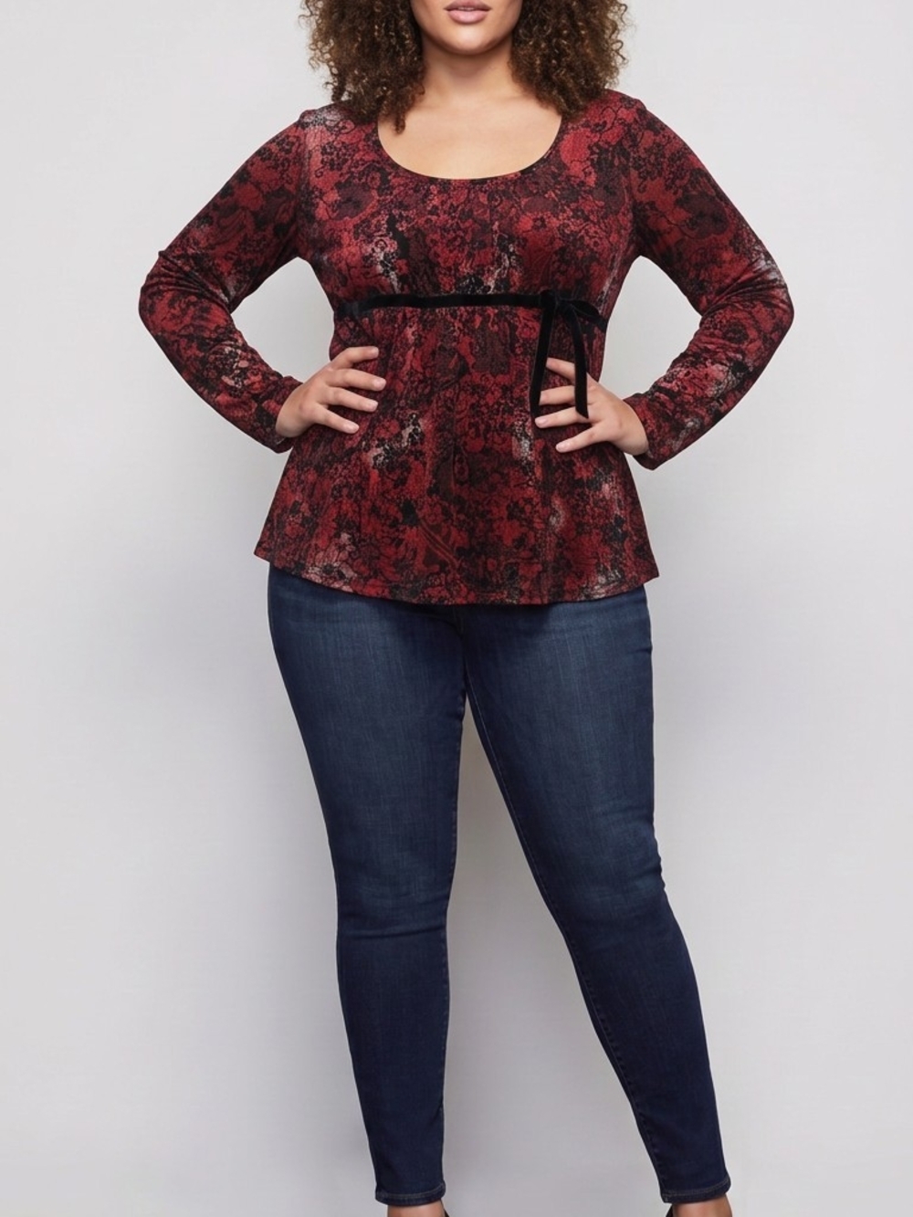 Motherhood Maternity Burgundy Black Floral Empire Tie-Front Top